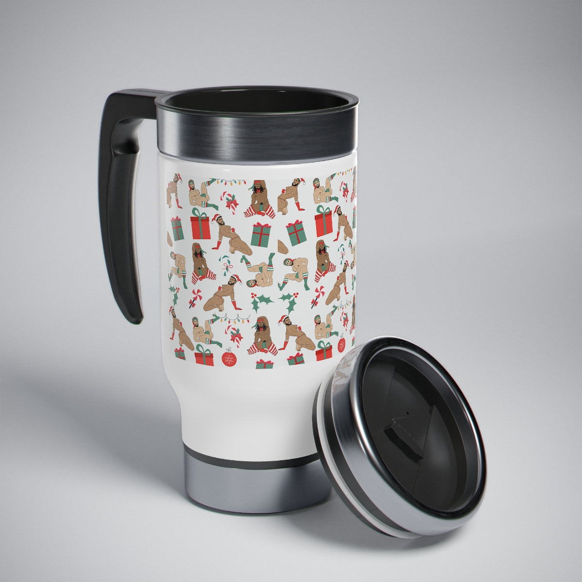 'Sexy X-Mas Elves' Steel Travel Mug with Handle, 14oz